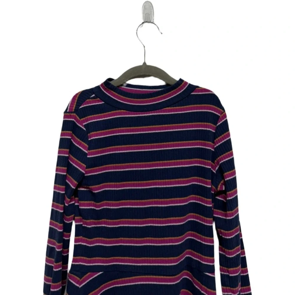 Carter's Girls Striped Dress 7 7A Blue Pink Long Sleeve Skater Knit Casual Fall